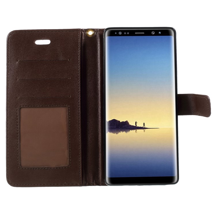 Crocodile Skin Leather Wallet Cell Phone Cover for Samsung Galaxy Note 8 N950 with Strap - Coffee-6