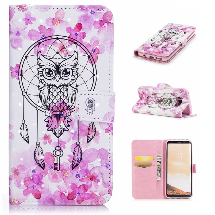 Embossing 3D Light Spot Decor PU Leather Flip Stand Case for Samsung Galaxy S8 Plus G955 - Owl and Dream Catcher-1
