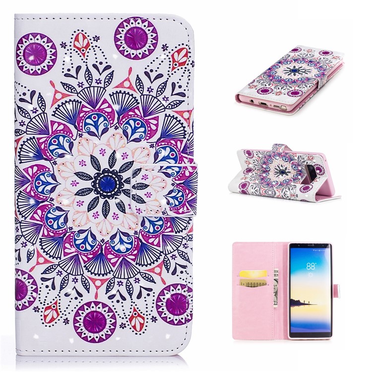 

Embossment 3D Light Spot Decor Wallet Leather Flip Stand Cover for Samsung Galaxy Note 8 SM-N950 - Mandala