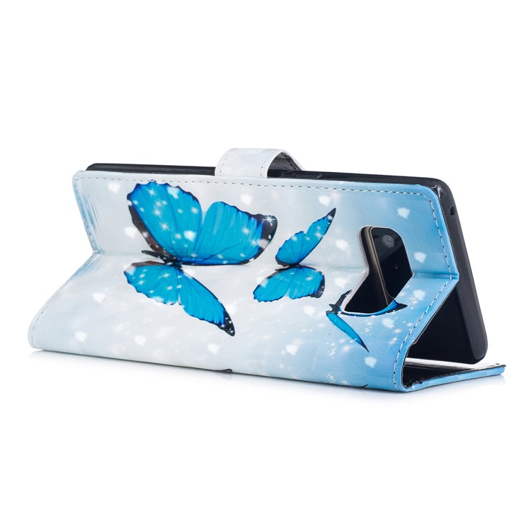 Embossment 3D Light Spot Decor Leather Folio Flip Mobile Casing for Samsung Galaxy Note 8 SM-N950 - Blue Butterflies-2