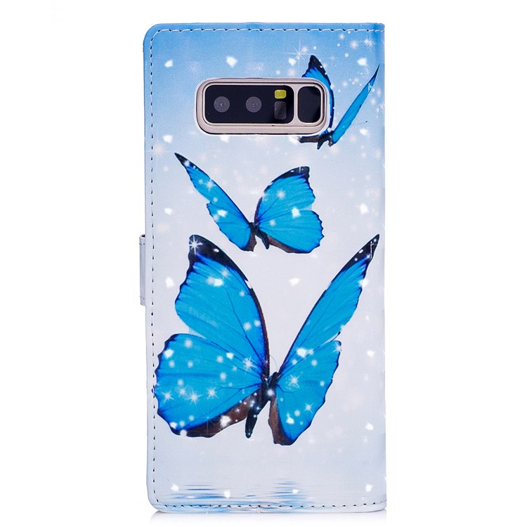 Embossment 3D Light Spot Decor Leather Folio Flip Mobile Casing for Samsung Galaxy Note 8 SM-N950 - Blue Butterflies-4