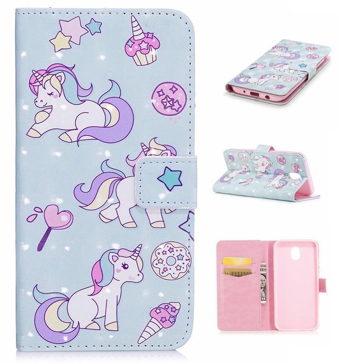 

Light Spot Embossed Leather Wallet Phone Case for Samsung Galaxy J5 Pro (2017)/J5 (2017) EU Version - Unicorns