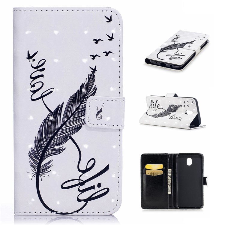 

Light Spot Leather Wallet Embossed Shell for Samsung Galaxy J5 Pro (2017)/J5 (2017) EU Version - Black Feather