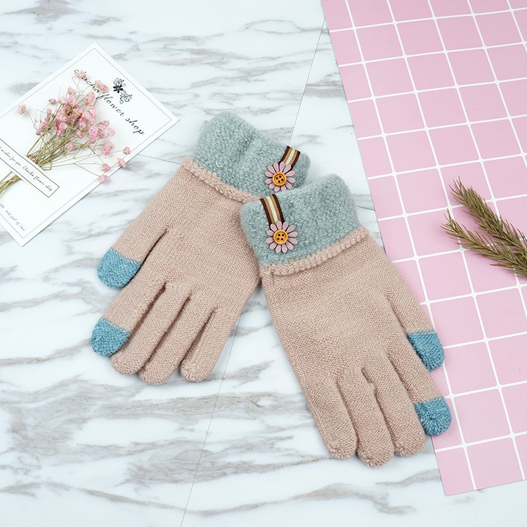 Women S Touch Screen Full Finger Gloves Warm Winter Contrast Color Women S Touch Screen Full Finger Gloves Warm Winter Contrast Color Knitted Light Pink