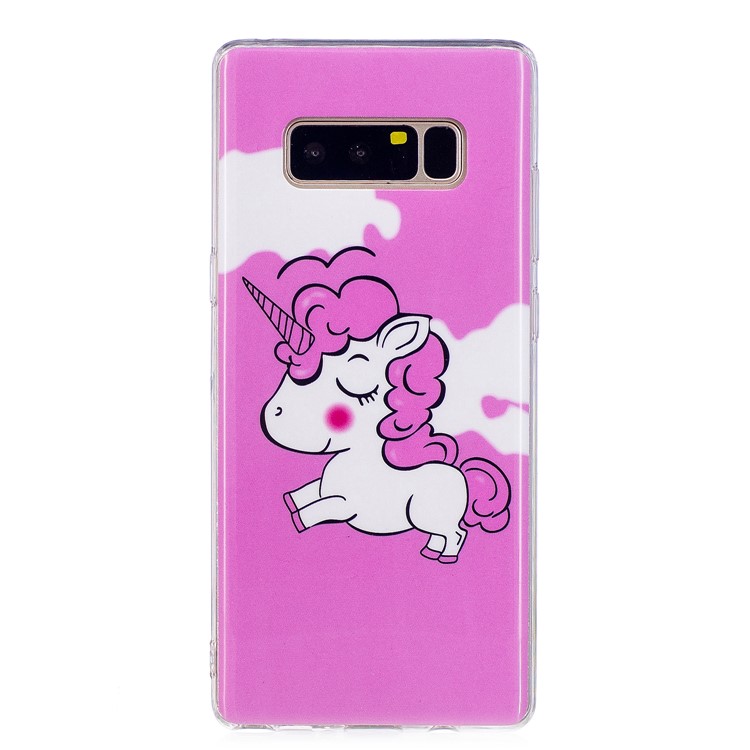 For Samsung Galaxy Note 8 SM-N950 Luminous IMD Patterned TPU Back Case - Rose Background and Unicorn-2