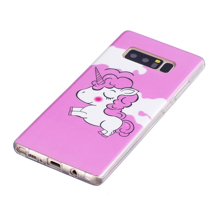 For Samsung Galaxy Note 8 SM-N950 Luminous IMD Patterned TPU Back Case - Rose Background and Unicorn-3
