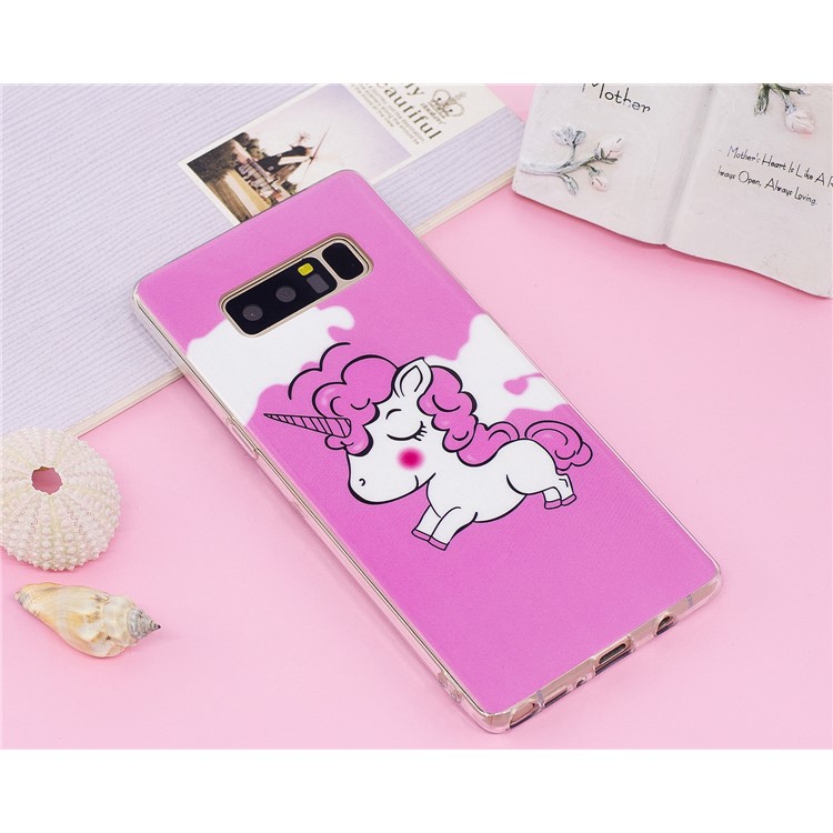 For Samsung Galaxy Note 8 SM-N950 Luminous IMD Patterned TPU Back Case - Rose Background and Unicorn-6