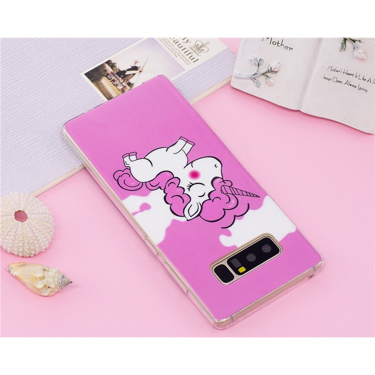 For Samsung Galaxy Note 8 SM-N950 Luminous IMD Patterned TPU Back Case - Rose Background and Unicorn-7