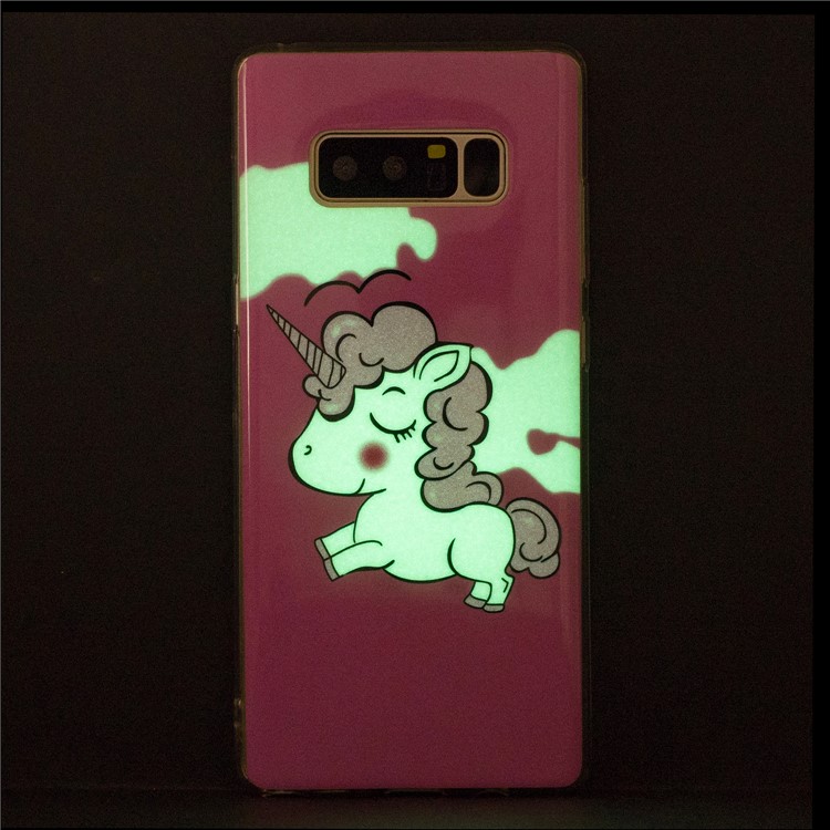 For Samsung Galaxy Note 8 SM-N950 Luminous IMD Patterned TPU Back Case - Rose Background and Unicorn-8