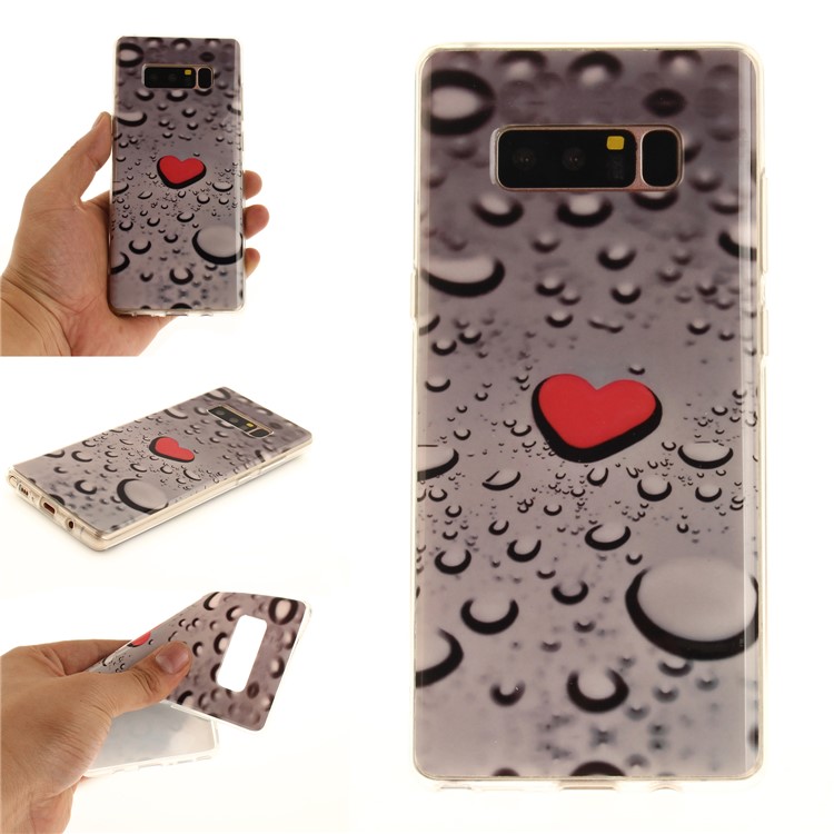 

For Samsung Galaxy Note 8 N950 IMD Patterned Soft TPU Cover - Red Heart and Raindrop