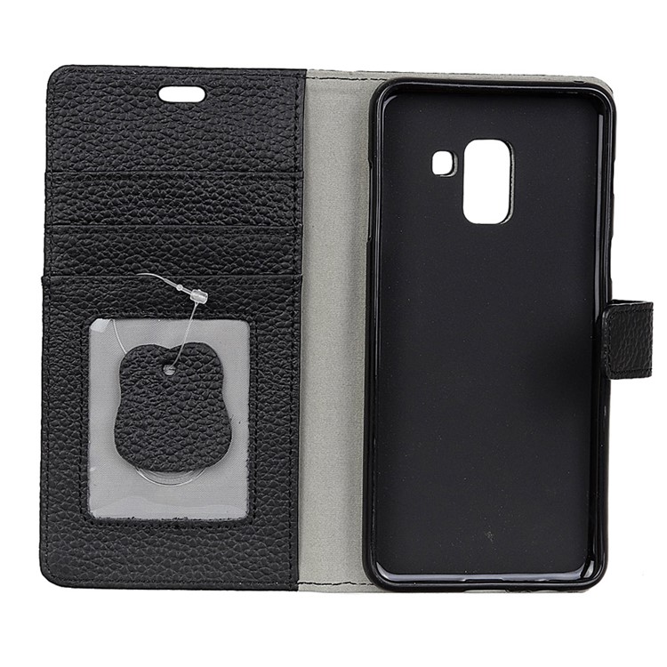 Litchi Texture Genuine Leather Wallet Stand Case for Samsung Galaxy A5 (2018) - Black-4