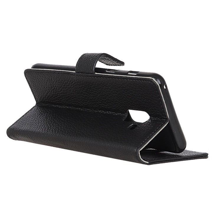 Litchi Texture Genuine Leather Wallet Stand Case for Samsung Galaxy A5 (2018) - Black-5
