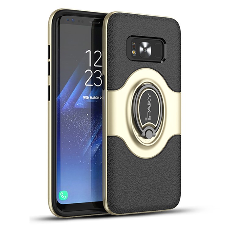 

IPAKY PC + TPU Hybrid Shell with Ring Holder Stand for Samsung Galaxy S8 SM-G950 - Gold, Galaxy S8
