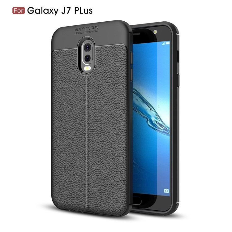 Litchi Grain Soft TPU Back Cover for Samsung Galaxy J7+ / C8 - Black-1