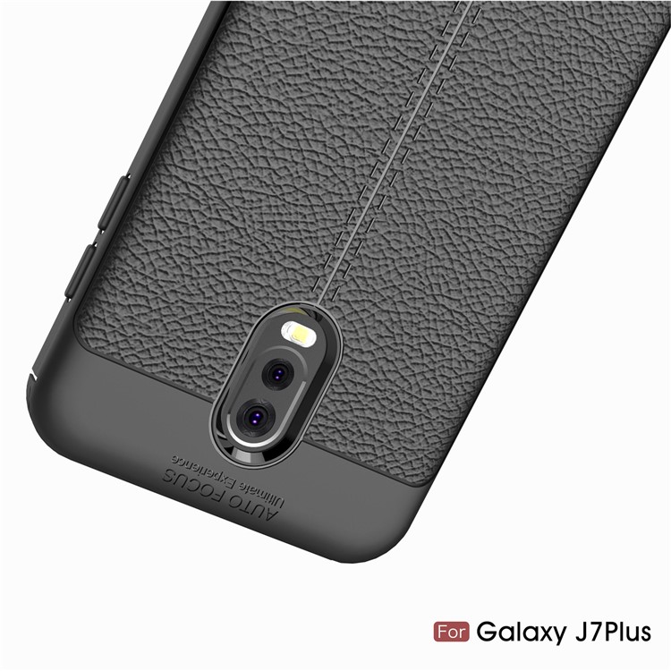 Litchi Grain Soft TPU Back Cover for Samsung Galaxy J7+ / C8 - Black-11