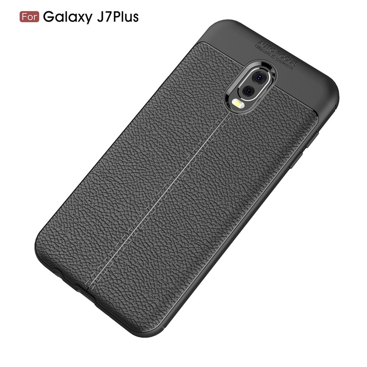 Litchi Grain Soft TPU Back Cover for Samsung Galaxy J7+ / C8 - Black-12