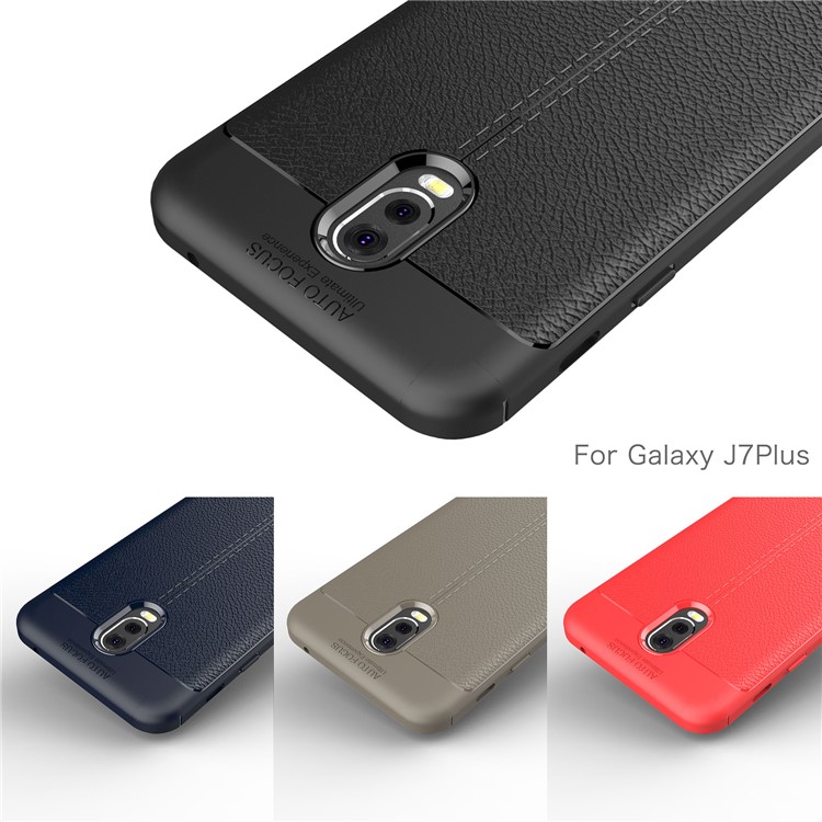 Litchi Grain Soft TPU Back Cover for Samsung Galaxy J7+ / C8 - Black-14