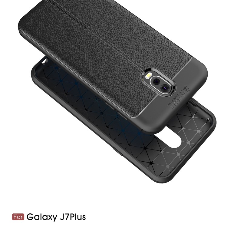 Litchi Grain Soft TPU Back Cover for Samsung Galaxy J7+ / C8 - Black-2