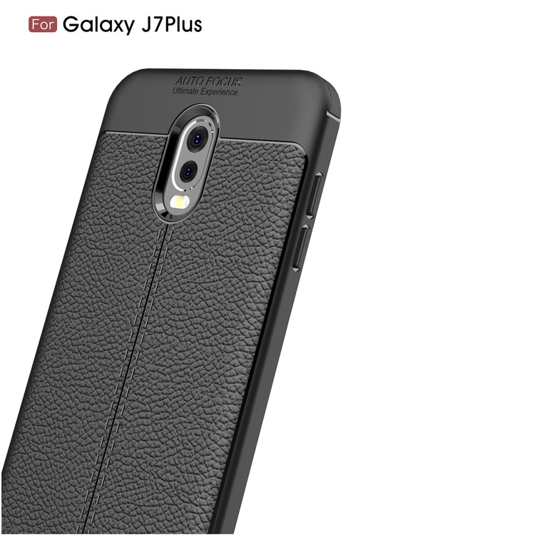 Litchi Grain Soft TPU Back Cover for Samsung Galaxy J7+ / C8 - Black-3