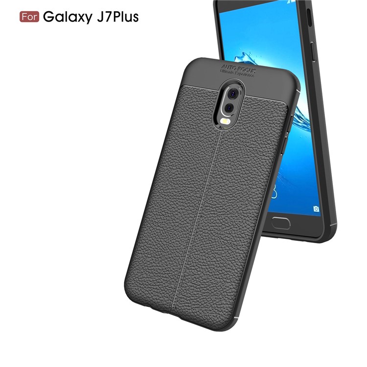 Litchi Grain Soft TPU Back Cover for Samsung Galaxy J7+ / C8 - Black-6
