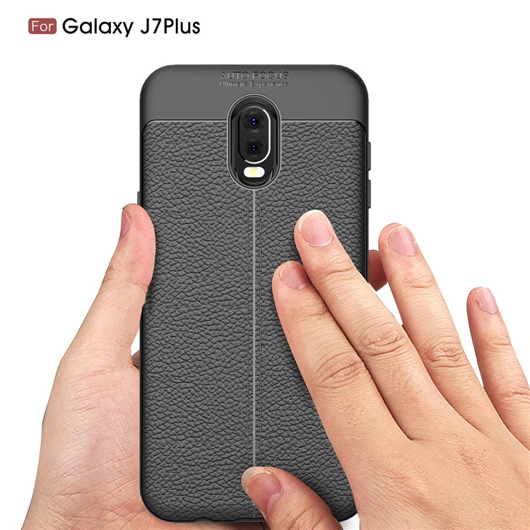 Litchi Grain Soft TPU Back Cover for Samsung Galaxy J7+ / C8 - Black-7