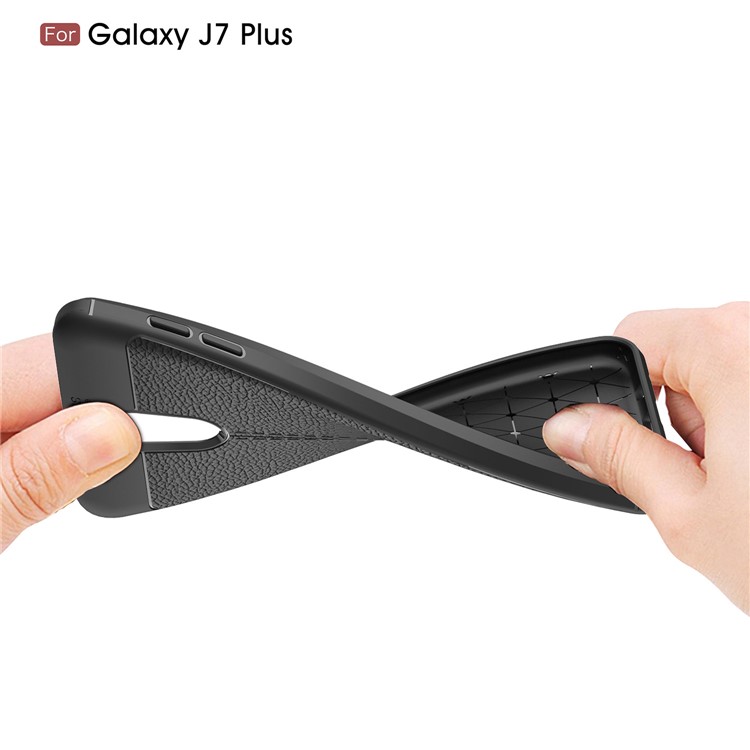 Litchi Grain Soft TPU Back Cover for Samsung Galaxy J7+ / C8 - Black-8