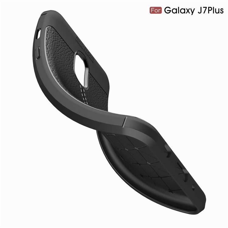 Litchi Grain Soft TPU Back Cover for Samsung Galaxy J7+ / C8 - Black-9