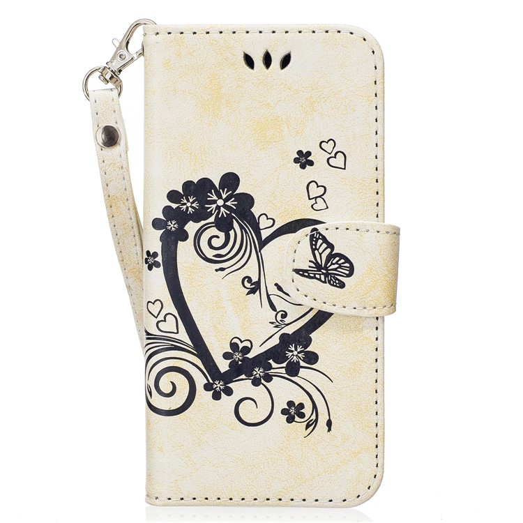 Imprint Heart Flower Wallet Leather Stand Cell Phone Case for Samsung Galaxy S8 SM-G950 - White-1