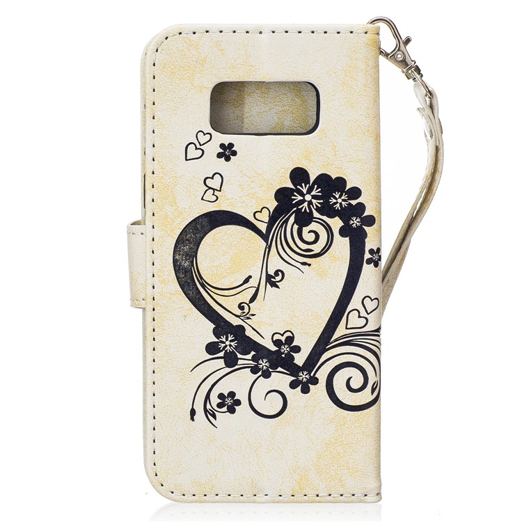 Imprint Heart Flower Wallet Leather Stand Cell Phone Case for Samsung Galaxy S8 SM-G950 - White-2