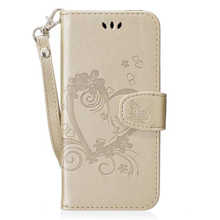 

Imprint Heart Flower Wallet Leather Stand Mobile Phone Cover for Samsung Galaxy S8 SM-G950 - Gold