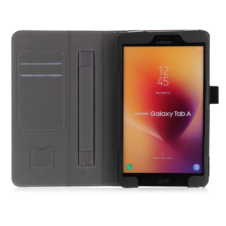 Leather Stand Card Slots Case for Samsung Galaxy Tab A 8.0 (2017) T380 T385 with Hand Strap - Black-3