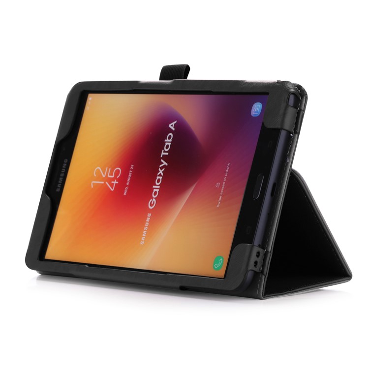 Leather Stand Card Slots Case for Samsung Galaxy Tab A 8.0 (2017) T380 T385 with Hand Strap - Black-4