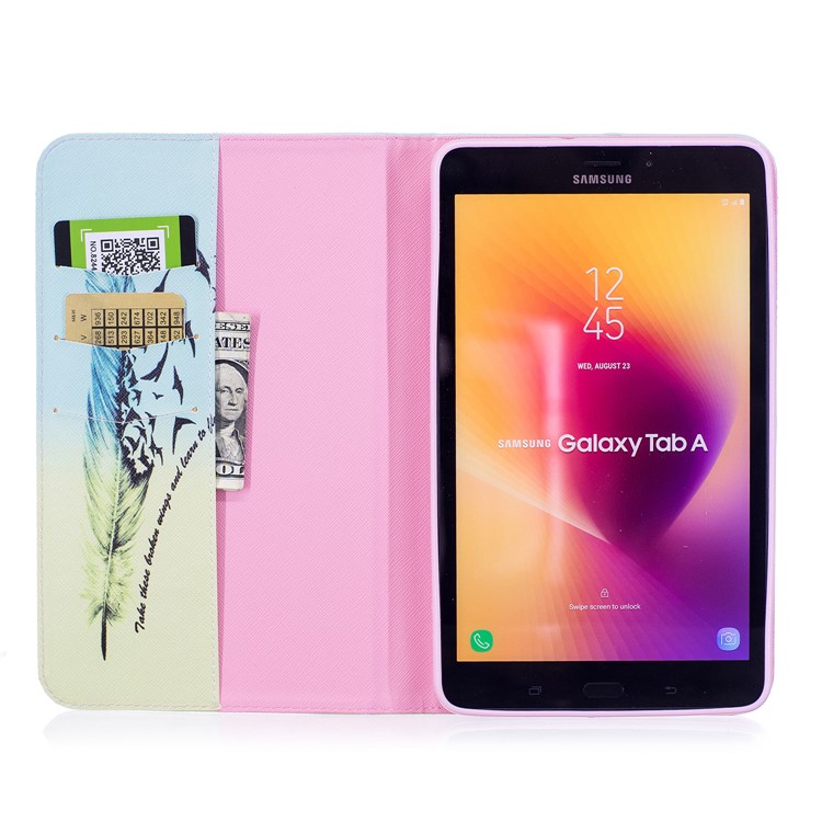 Pattern Printing Wallet Stand Leather Case for Samsung Galaxy Tab A 8.0 (2017) T385/T380 - Feather Pattern-4