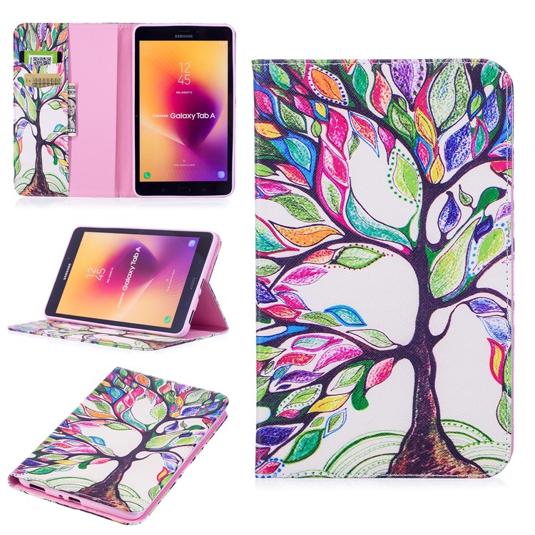 

Pattern Printing PU Leather Wallet Stand Cover Case for Samsung Galaxy Tab A 8.0 (2017) T385/T380 - Colorized Tree