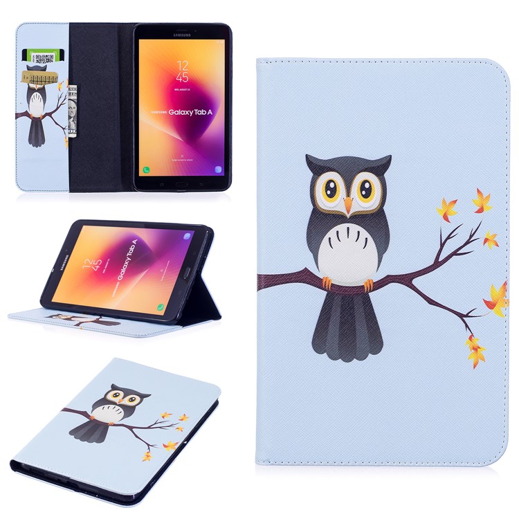 

Pattern Printing PU Leather Stand Case with Card Slots for Samsung Galaxy Tab A 8.0 (2017) T385/T380 - Owl Standing on the Branch