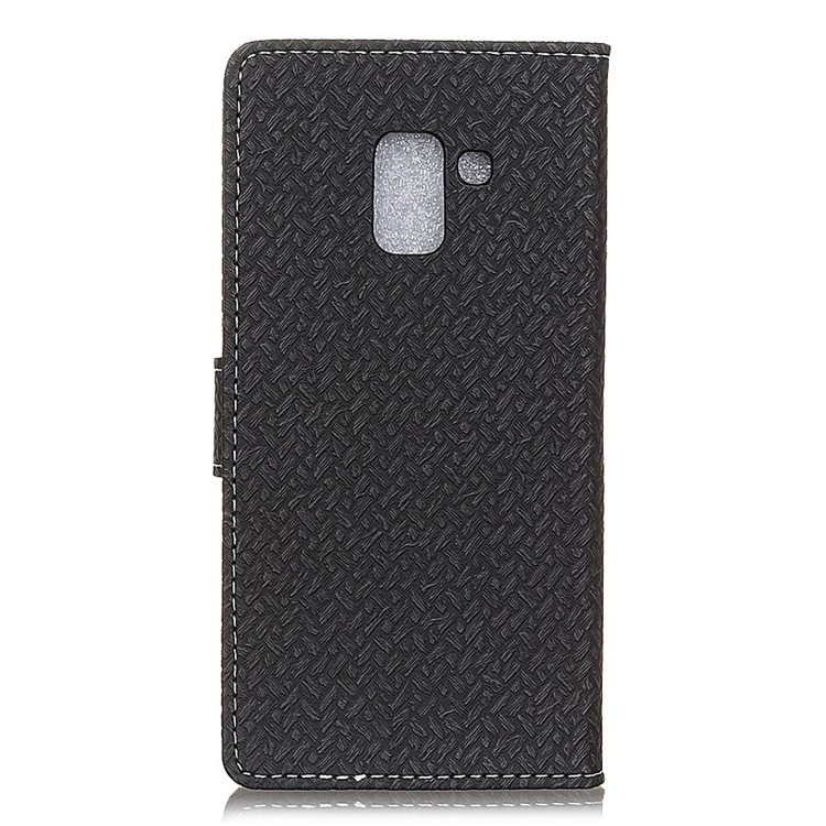 Woven Texture Wallet Magnetic Leather Cell Phone Cover with Stand for Samsung Galaxy A7 (2018) - Black-2