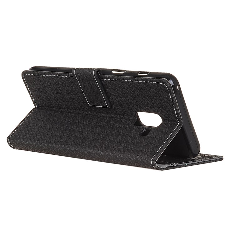 Woven Texture Wallet Magnetic Leather Cell Phone Cover with Stand for Samsung Galaxy A7 (2018) - Black-4