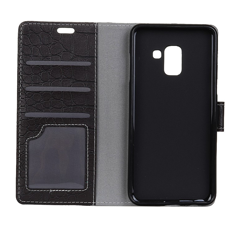 Vintage Crocodile Texture Leather Wallet Case for Samsung Galaxy A7 (2018) - Black-3