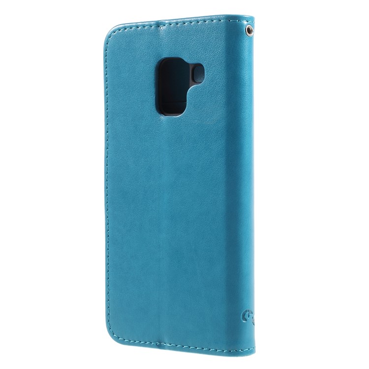 Imprint Butterfly and Flower Leather Card Holder Cell Phone Cover for Samsung Galaxy A8 (2018) - Blue-2