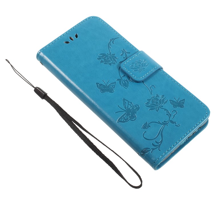 Imprint Butterfly and Flower Leather Card Holder Cell Phone Cover for Samsung Galaxy A8 (2018) - Blue-7