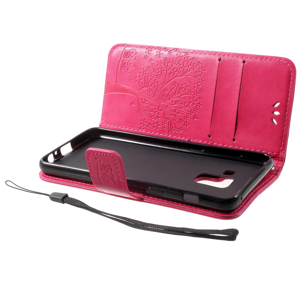 Imprint Tree and Owls Wallet PU Leather Case for Samsung Galaxy A5 (2018) - Red-5