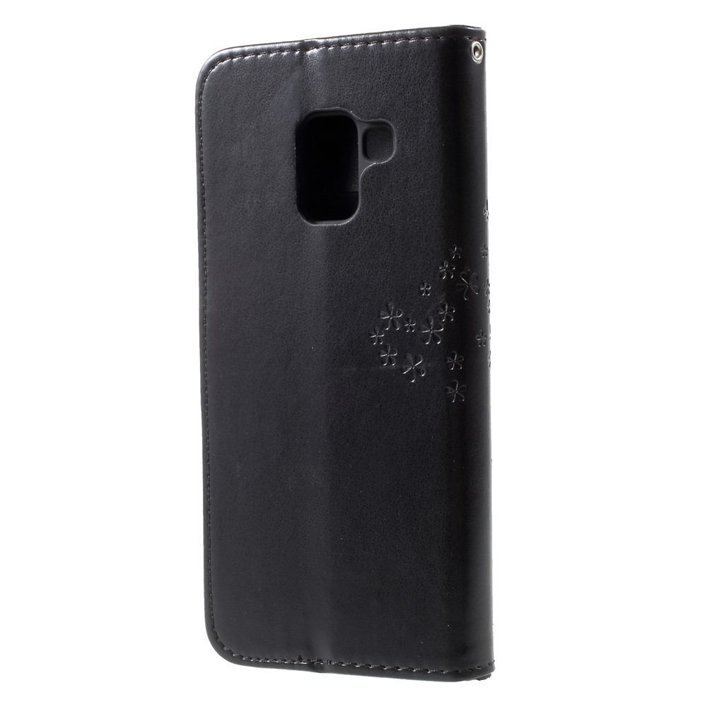 Imprint Tree and Owls PU Leather Stand Cover for Samsung Galaxy A8 (2018) - Black-2