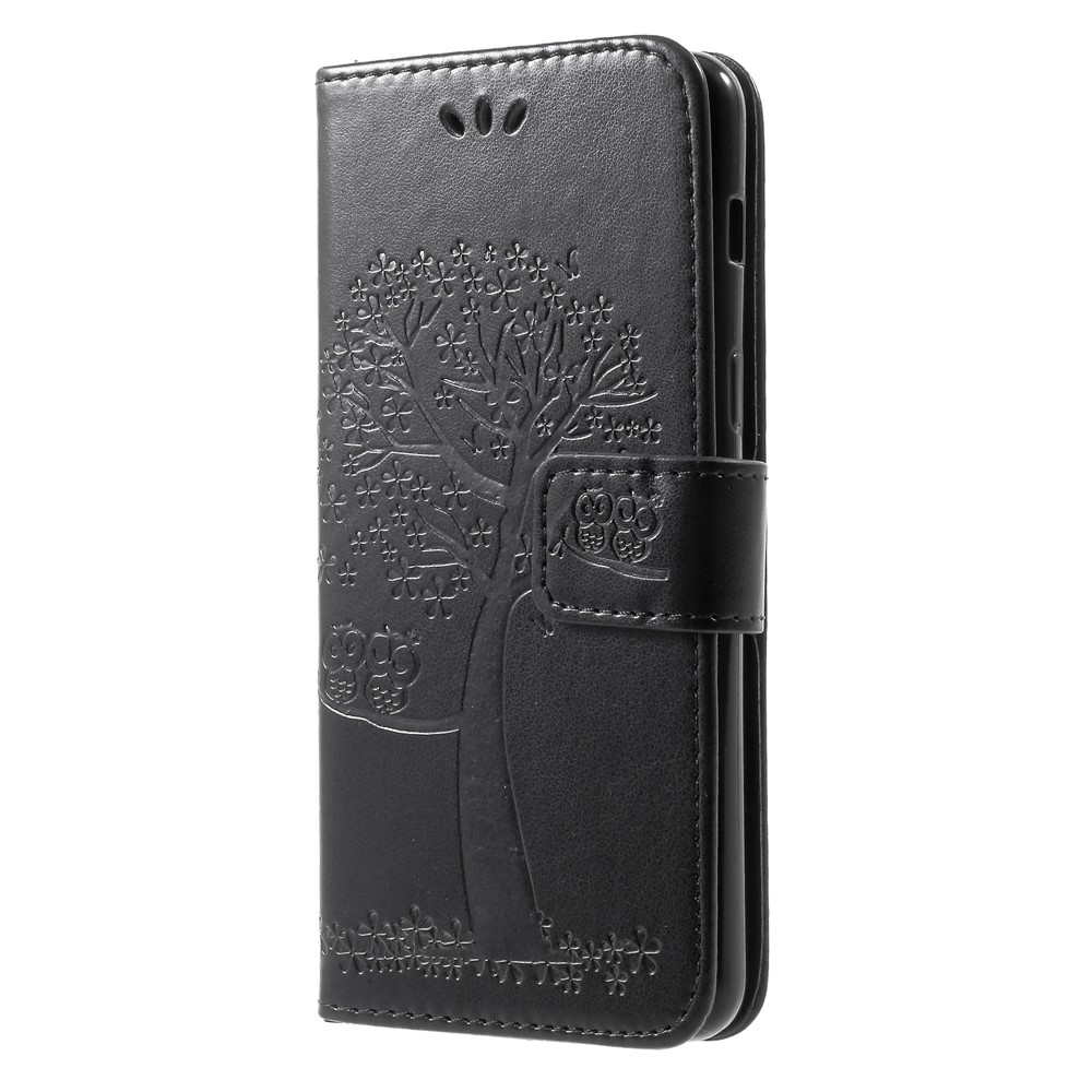 Imprint Tree and Owls PU Leather Stand Cover for Samsung Galaxy A8 (2018) - Black-3