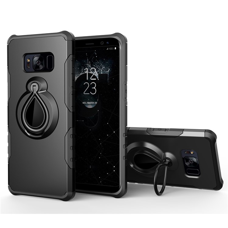 Raindrop Ring Kickstand PC TPU Hybrid Cover for Samsung Galaxy S8 Plus SM-G955 - Black-1