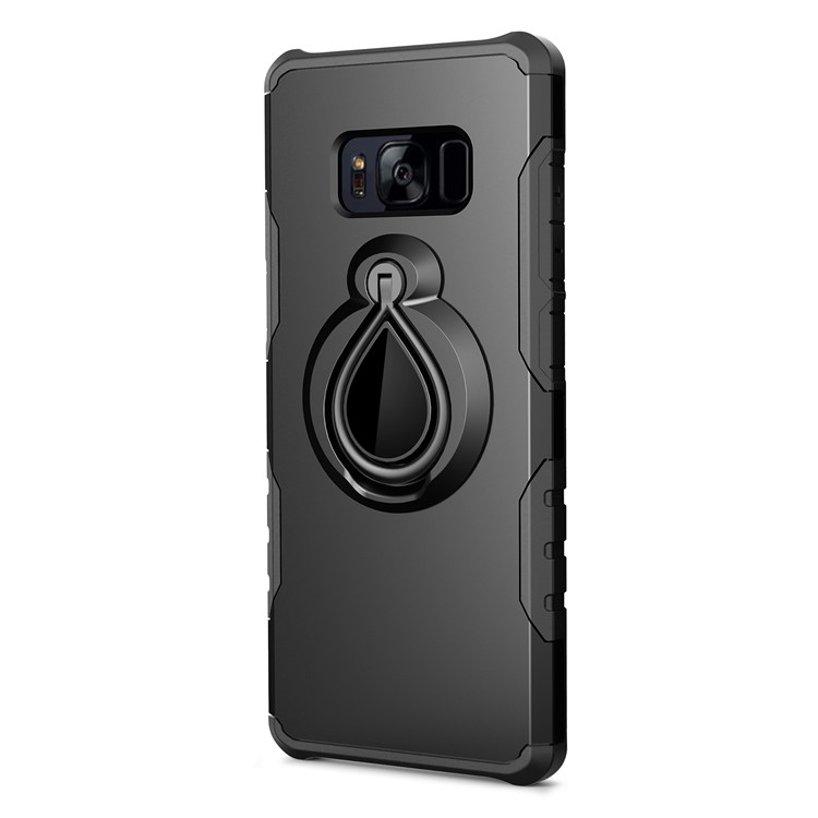 Raindrop Ring Kickstand PC TPU Hybrid Cover for Samsung Galaxy S8 Plus SM-G955 - Black-2