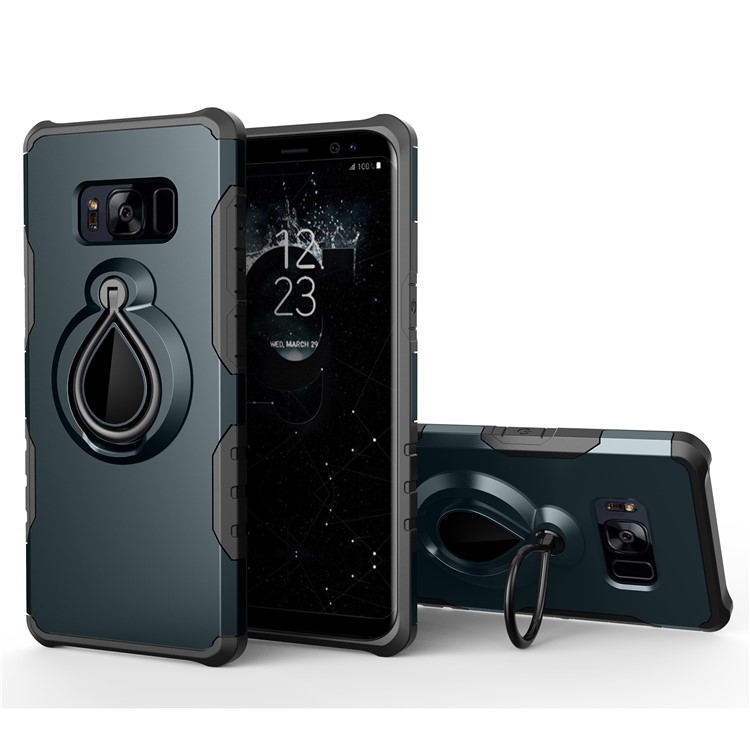 

PC TPU Гибридная Растровая Кольцевая Подставка Для Мобильных Телефонов Для Галактики Samsung S8 Plus SM-G955 - Темно-синий, Galaxy S8+