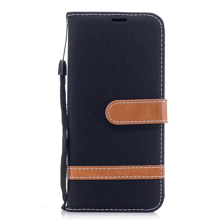 For Samsung Galaxy A5 (2018) Two-tone Jean Cloth Wallet PU Leather Case - Black-2