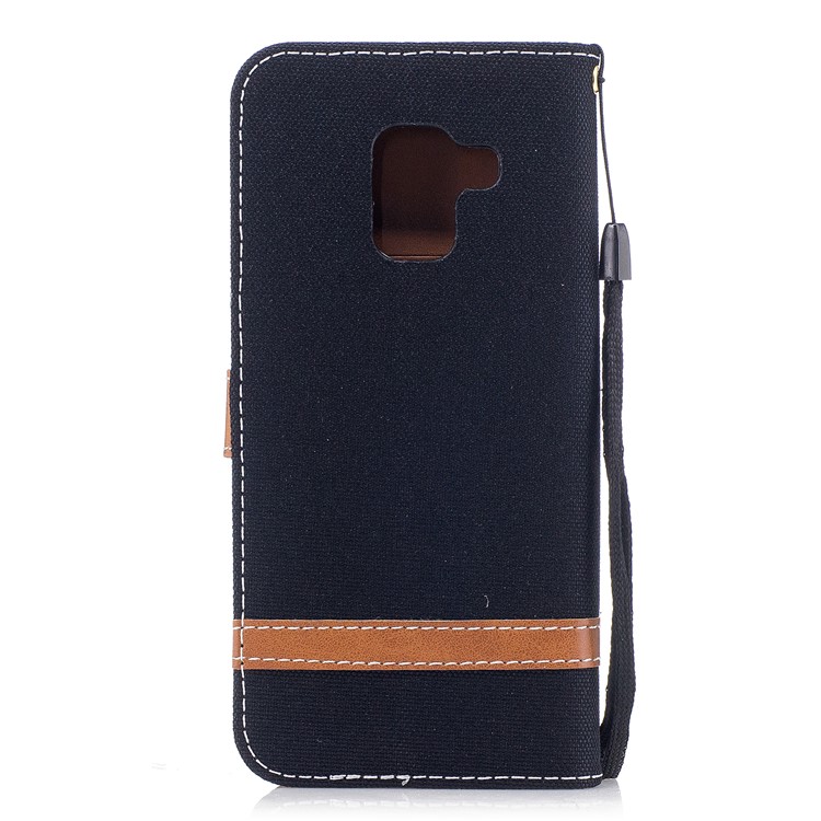 For Samsung Galaxy A5 (2018) Two-tone Jean Cloth Wallet PU Leather Case - Black-3