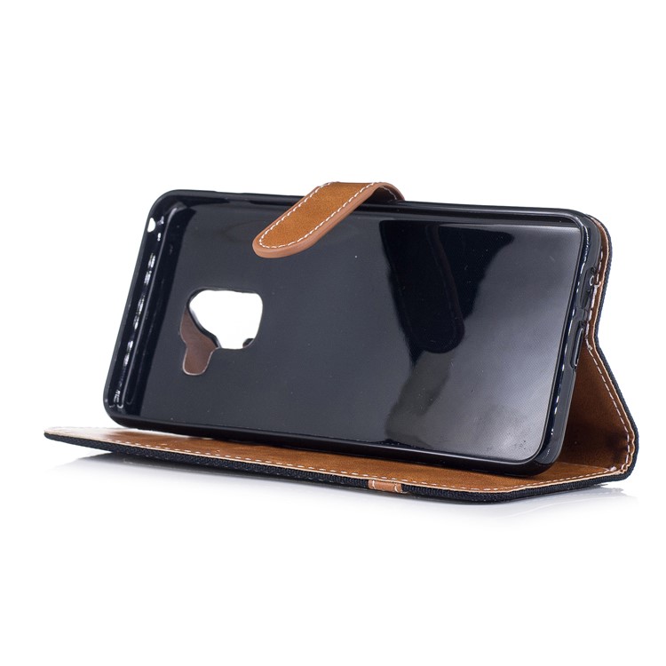 For Samsung Galaxy A5 (2018) Two-tone Jean Cloth Wallet PU Leather Case - Black-5