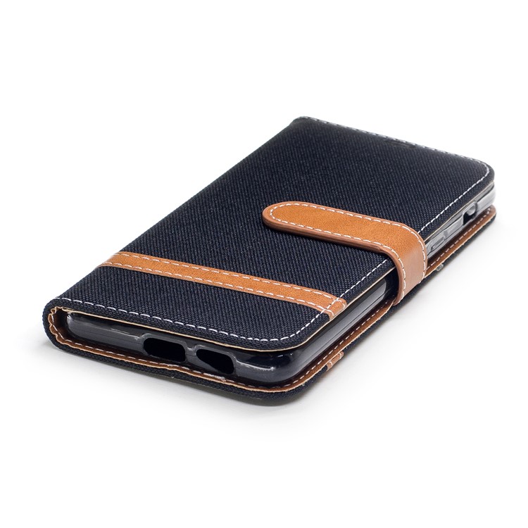 For Samsung Galaxy A5 (2018) Two-tone Jean Cloth Wallet PU Leather Case - Black-6